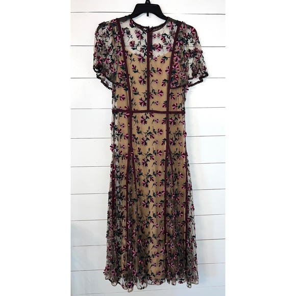 Lela Rose Embroidered Tulle Midi Flutter Sleeve Fit & Flare Dress Size 10 Medium - Picture 11 of 12